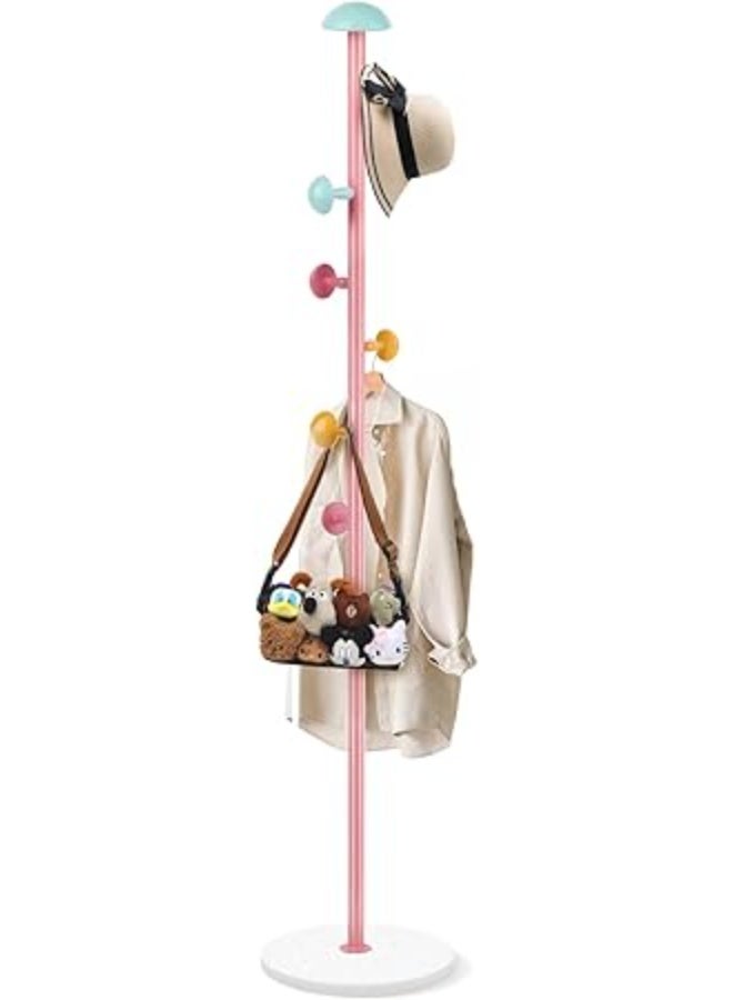 علاقة ملابس، علاقة ملابس قائمة بذاتها للمدخل مزودة بـ 7 خطافات على شكل فطر، علاقة ملابس معدنية قابلة لتعديل الارتفاع (ارتفاعين) للمدخل، الردهة، غرفة النوم، لون وردي - Image 1